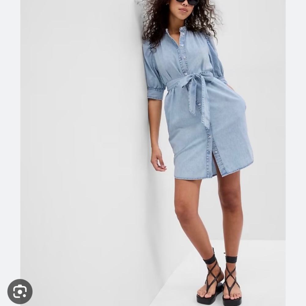 GAP TENZING™ TENCEL™ Lyocell Puff Sleeve Denim Shirtdress with Washwell